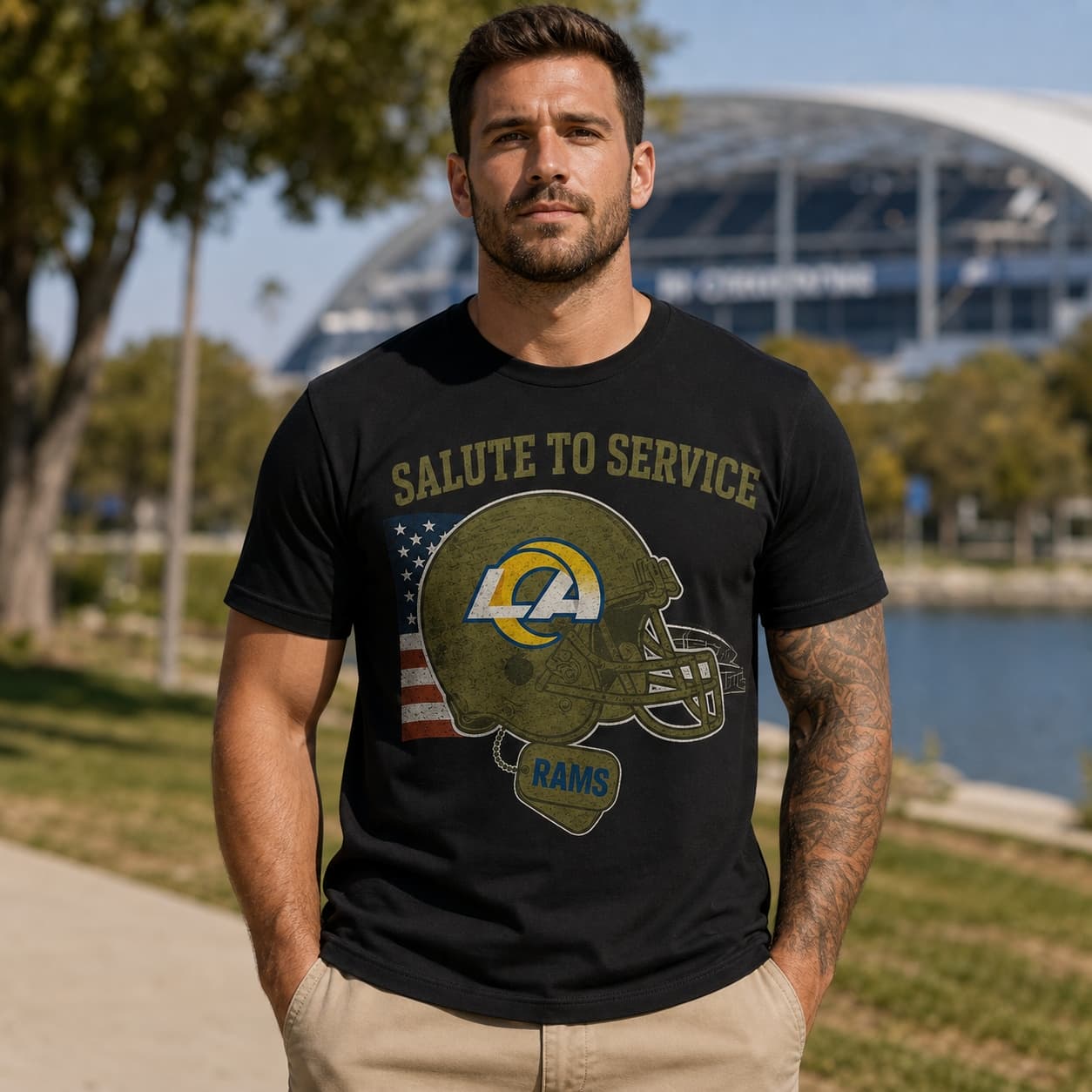 Los Angeles Rams Exclusive Retro Football Service Salute Artwork Shirt