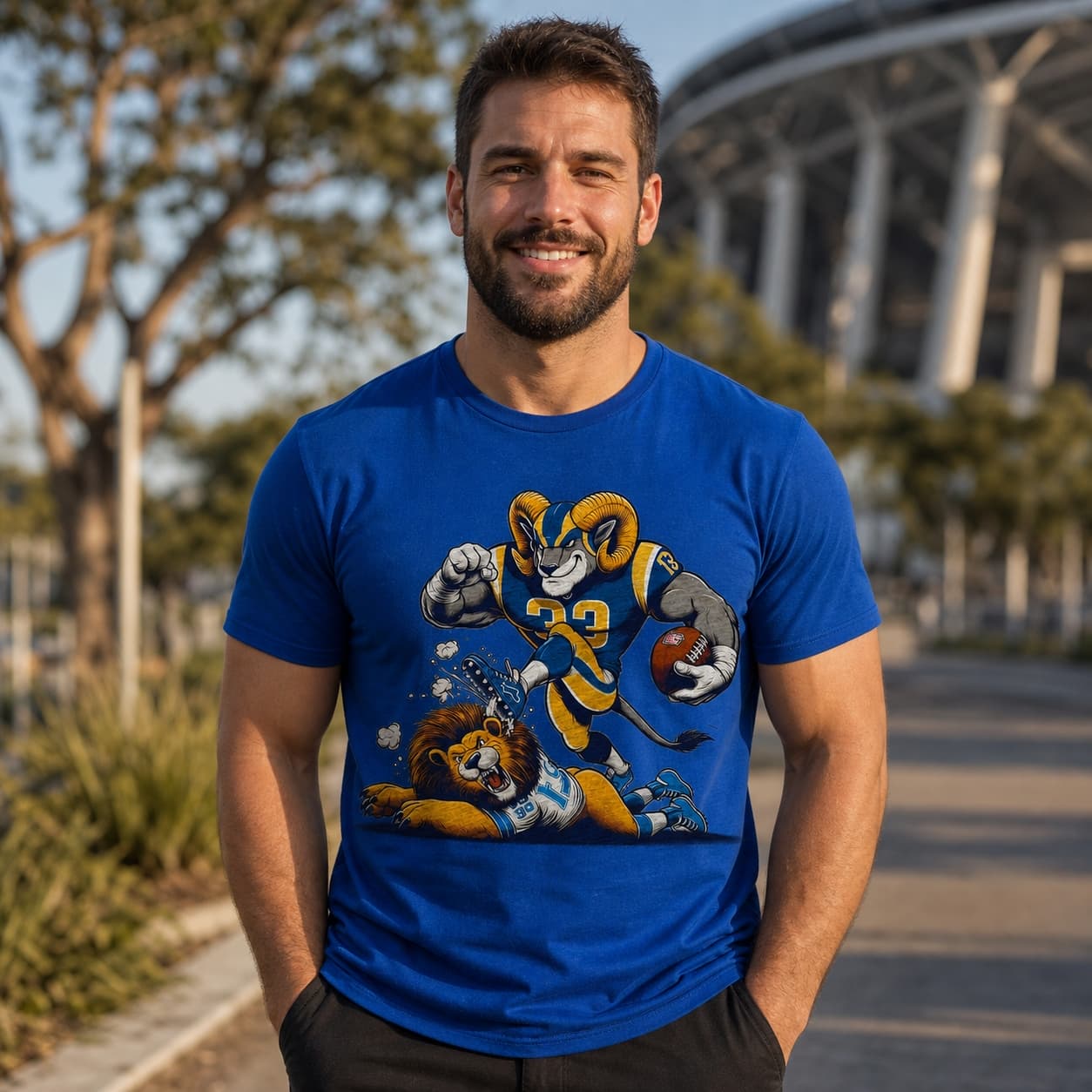 Los Angeles Rams vs. Detroit Lions Retro Rivalry Football Mascot Artwork Shirt