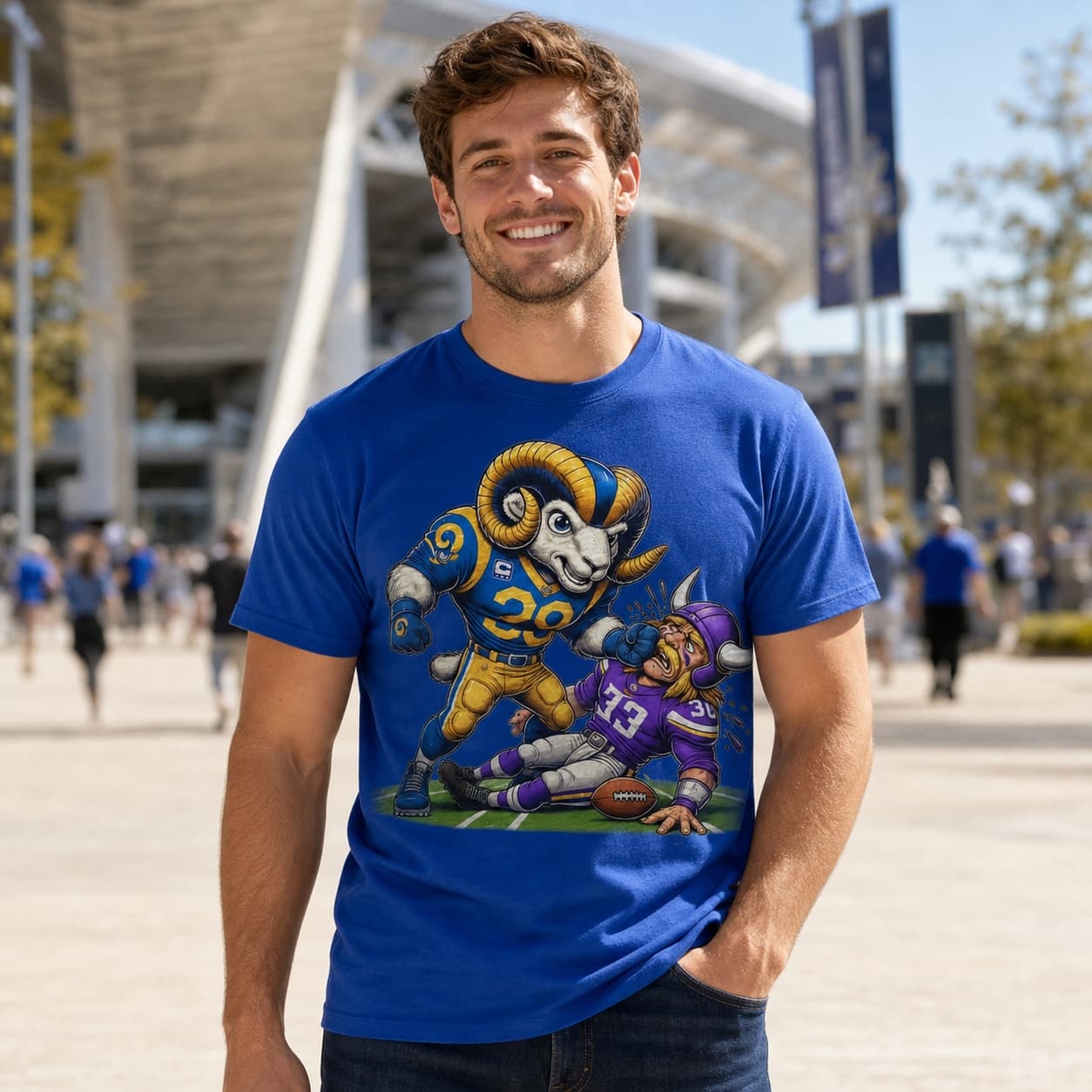 Los Angeles Rams vs. Minnesota Vikings Exclusive Retro Rivalries Football Punch Artwork Shirt