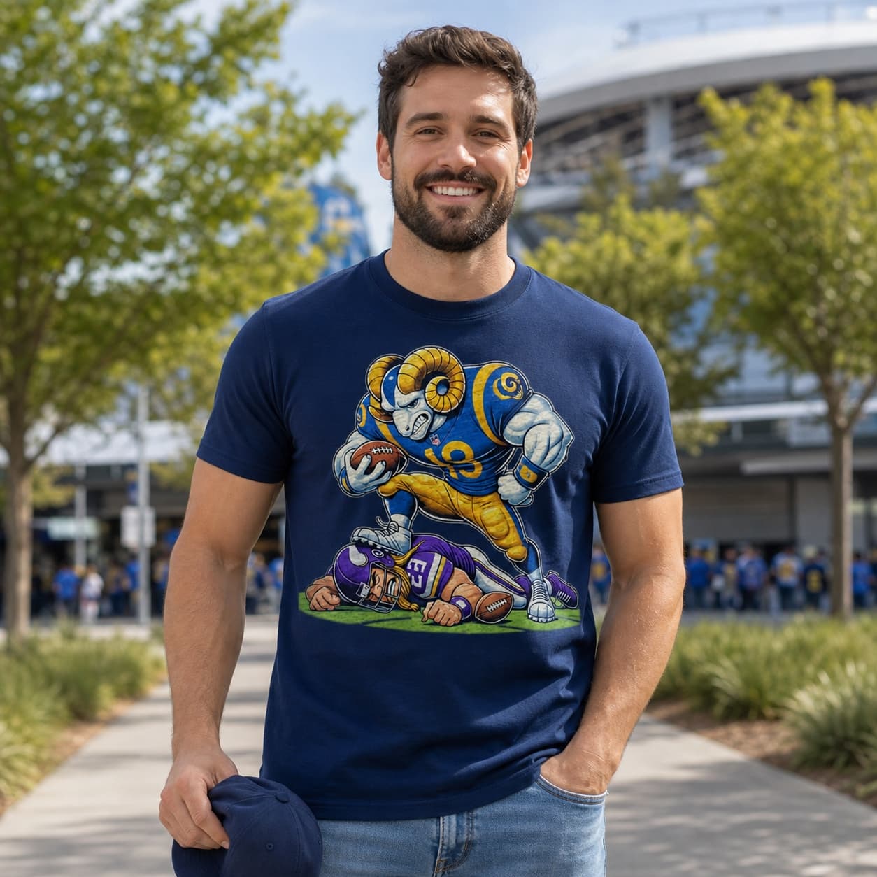 Los Angeles Rams vs. Minnesota Vikings Exclusive Retro Rivalries Football Stomp Artwork Shirt
