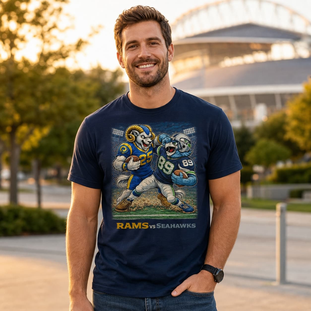 Los Angeles Rams vs. Seattle Seahawks Playoff Rivals Football T-Shirt