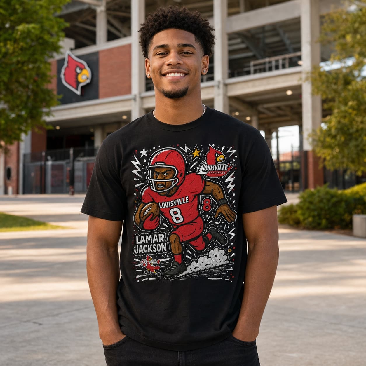 Louisville Cardinals Lamar Jackson Exclusive Retro Football Artwork Shirt