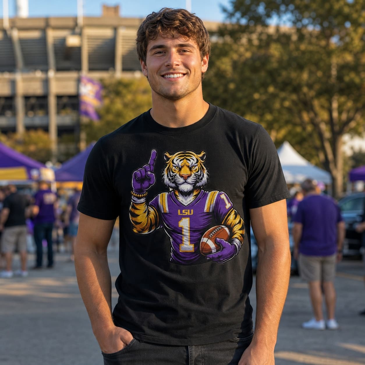 LSU Tigers Exclusive Retro Football #1 Artwork Shirt