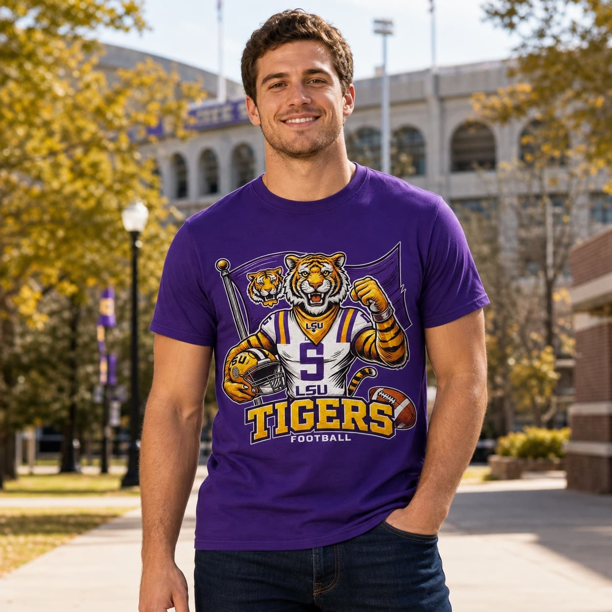 LSU Tigers Exclusive Retro Football Bayou Bengals Flag Artwork Shirt