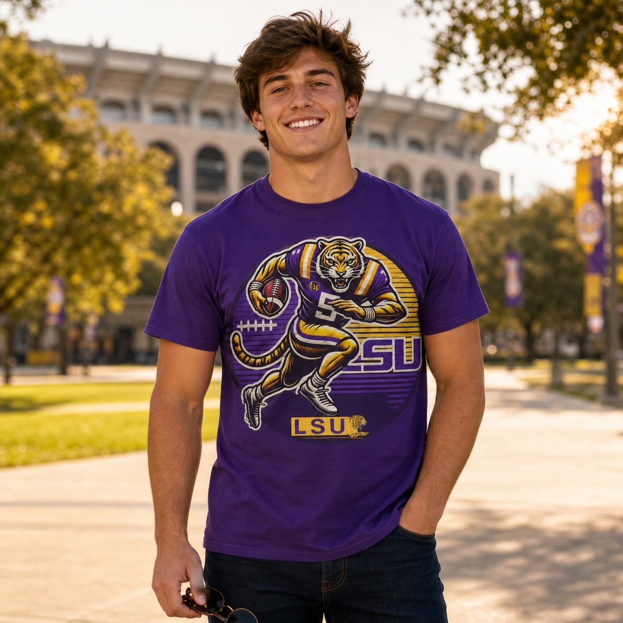 LSU Tigers Exclusive Retro Football Circle Artwork Shirt