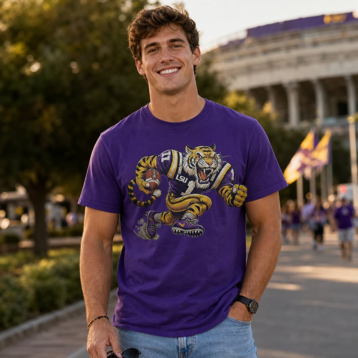 LSU Tigers Exclusive Retro Football Mascot Artwork Shirt
