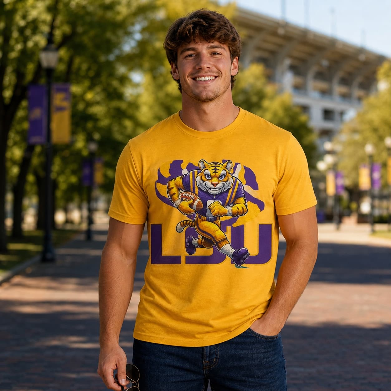 LSU Tigers Exclusive Retro Running Mascot Football Artwork Shirt