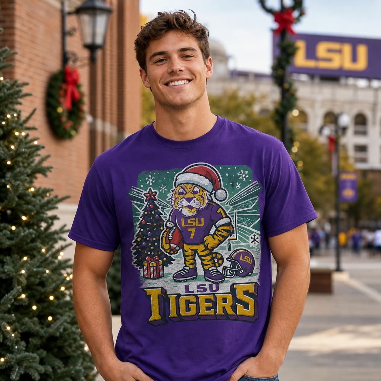 LSU Tigers Holiday Football T-Shirt