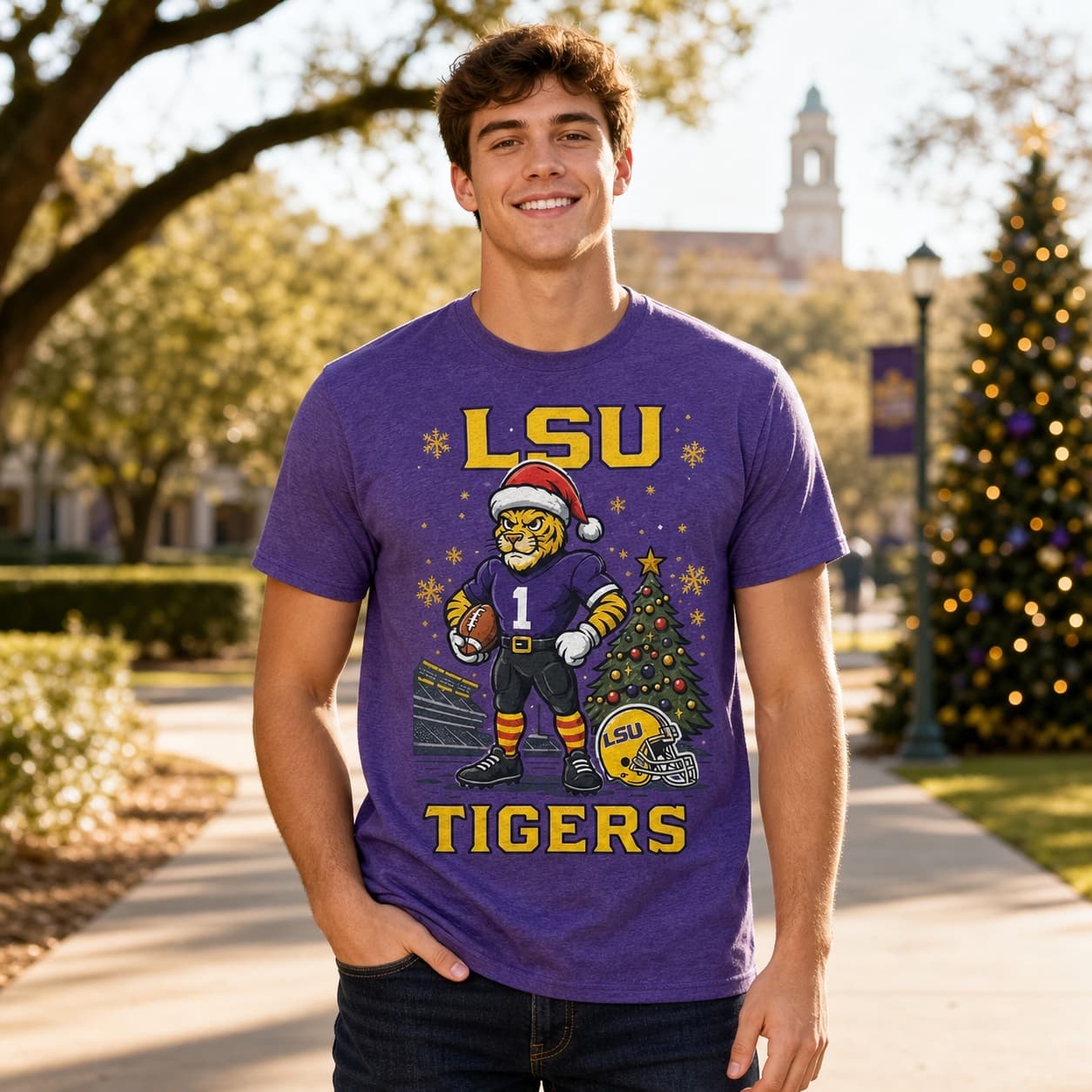 LSU Tigers Holiday Retro Football Artwork Shirt