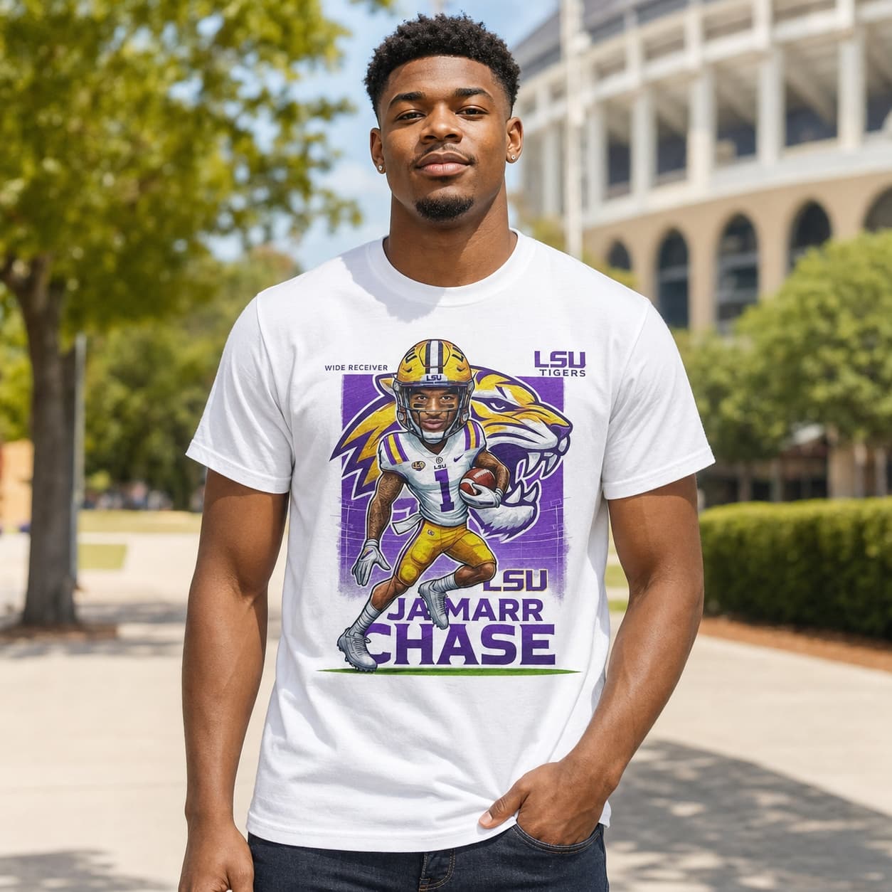 LSU Tigers Ja’Marr Chase Exclusive Retro Football Artwork Shirt