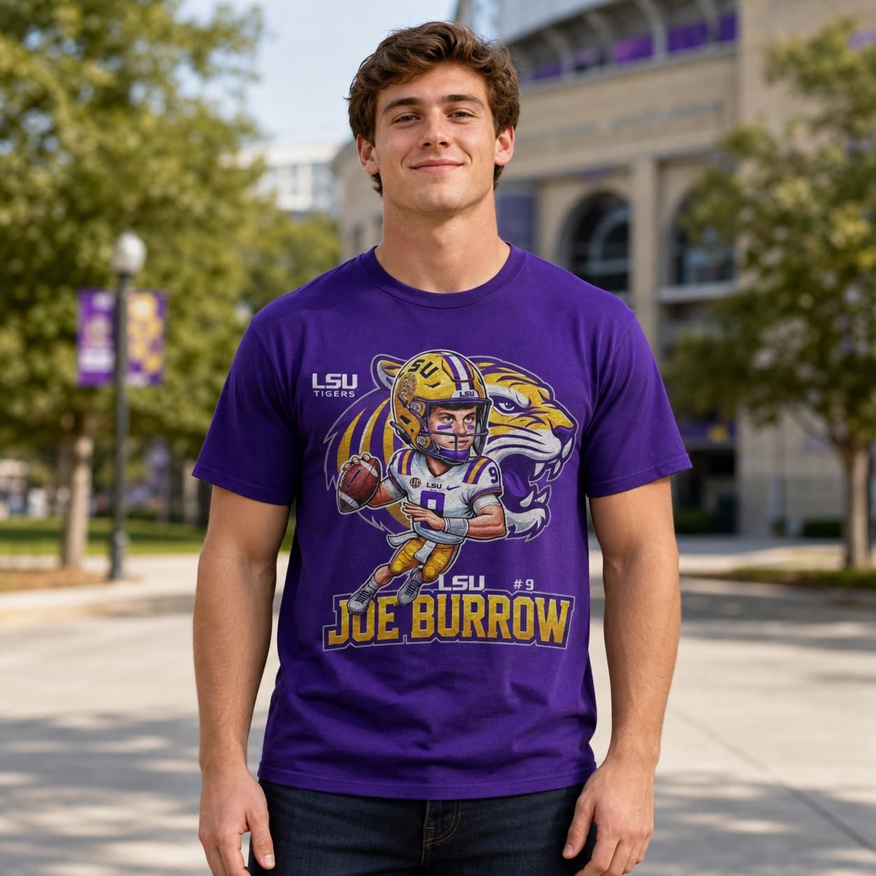 LSU Tigers Joe Burrow Exclusive Retro Football Artwork Shirt