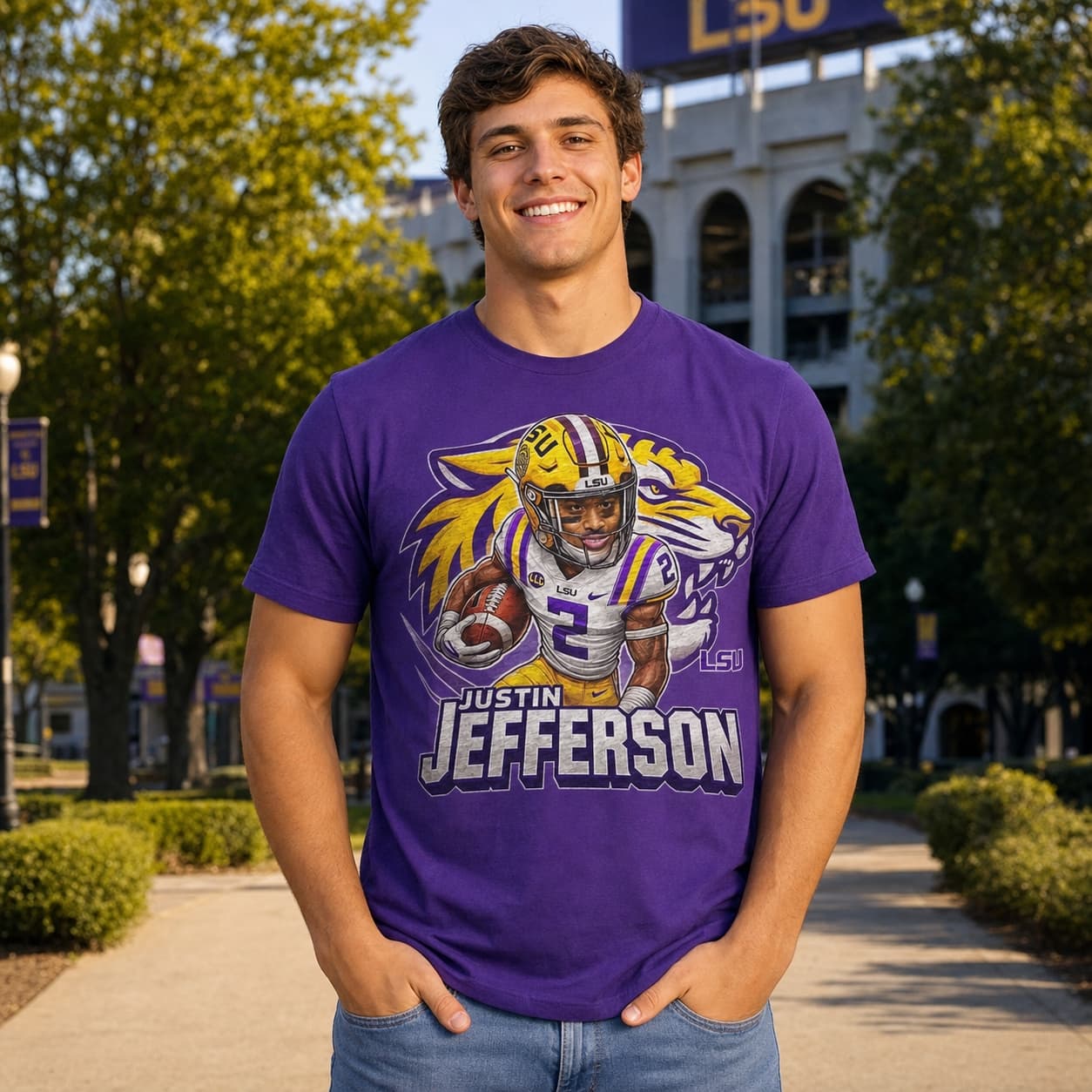 LSU Tigers Justin Jefferson Exclusive Retro Football Artwork Shirt