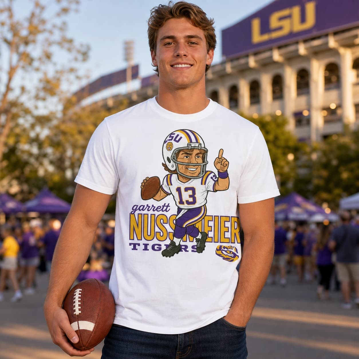 LSU Tigers QB Garrett Nussmeier Exclusive Retro Football Artwork Shirt