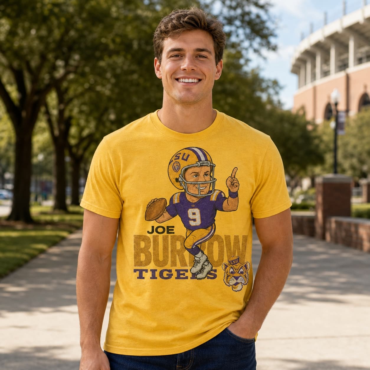 LSU Tigers QB Joe Burrow Exclusive Retro Football Artwork Shirt