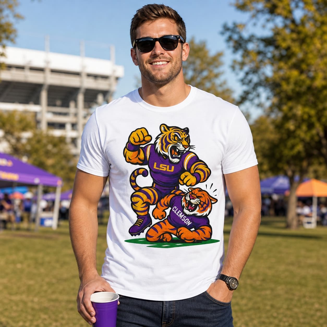 LSU Tigers vs. Clemson Tigers Exclusive Retro Rivals Football Artwork Shirt