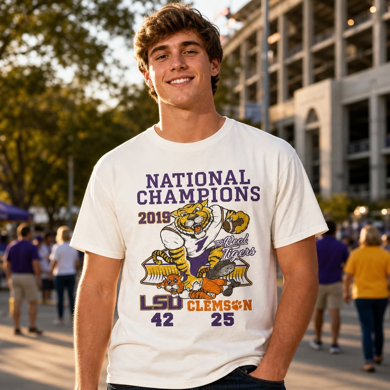 LSU Tigers vs. Clemson Tigers National Champions Retro Rivals Football 2019 Artwork Shirt