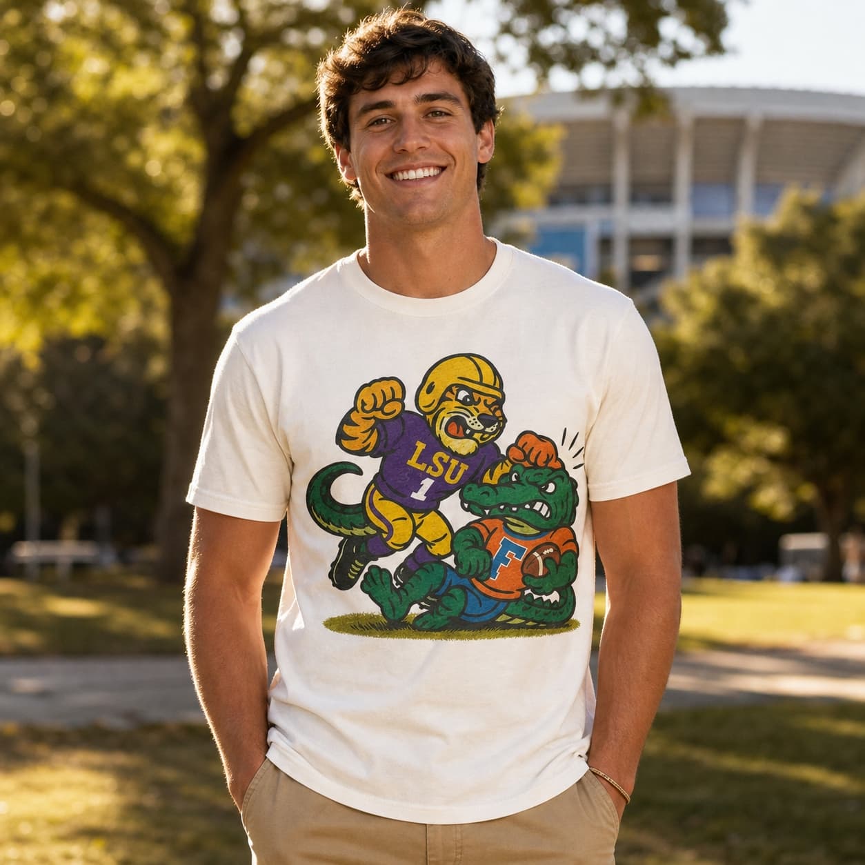 LSU Tigers vs. Florida Gators Exclusive Retro Rivals Football Artwork Shirt