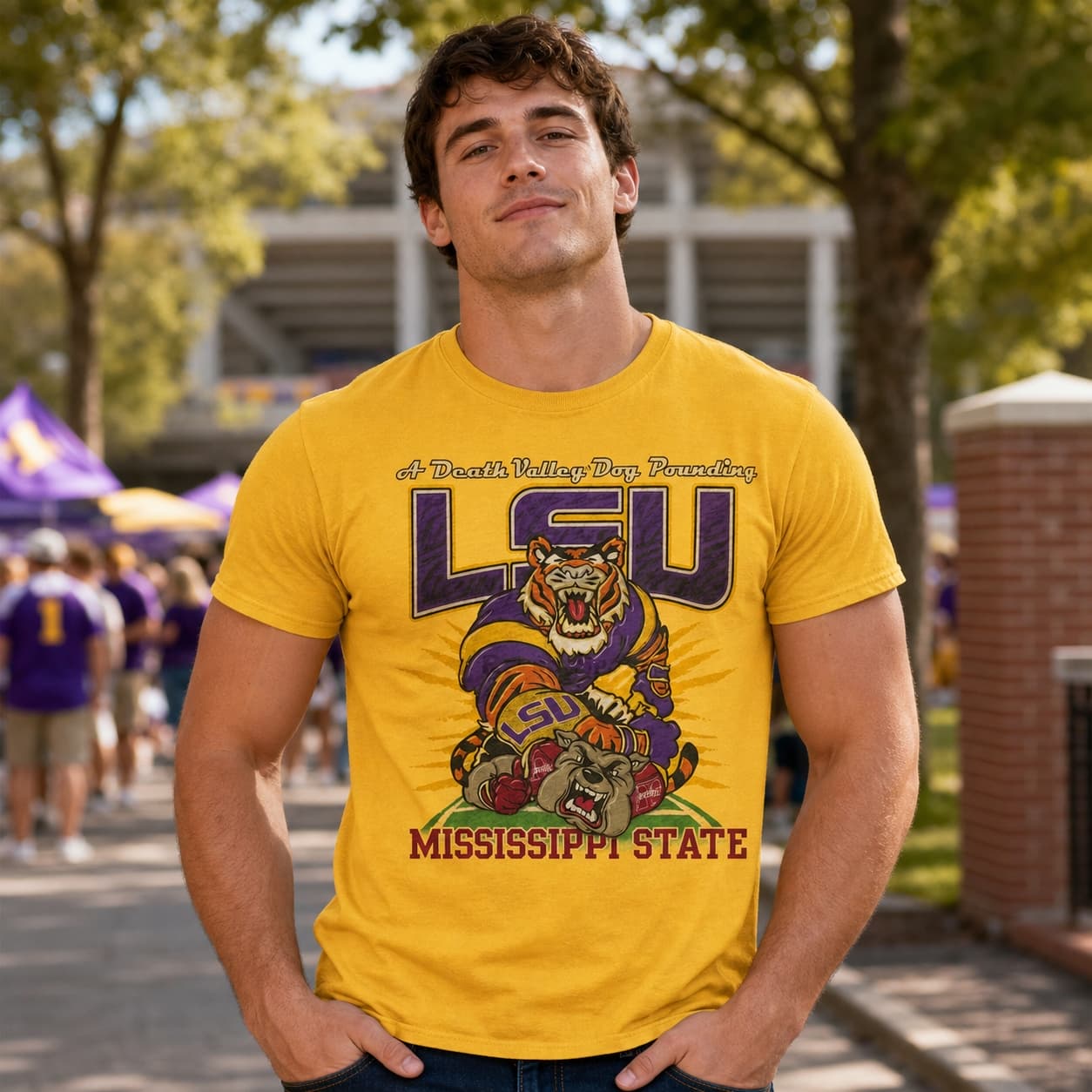 LSU Tigers vs. Mississippi State Bulldogs Retro Rivals Football Artwork Shirt