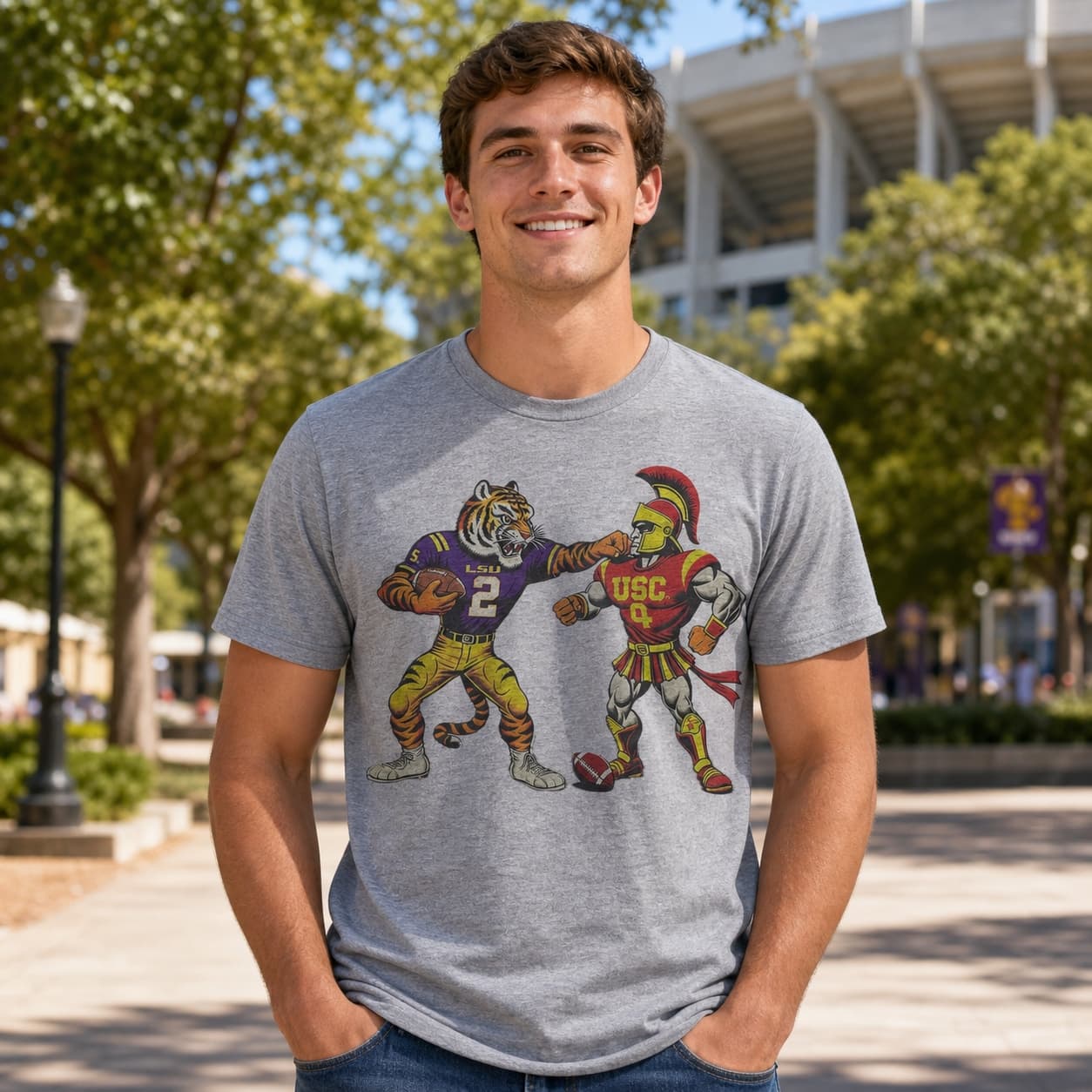 LSU Tigers vs. USC Trojans Retro Rivalry Football 1982 Artwork Shirt