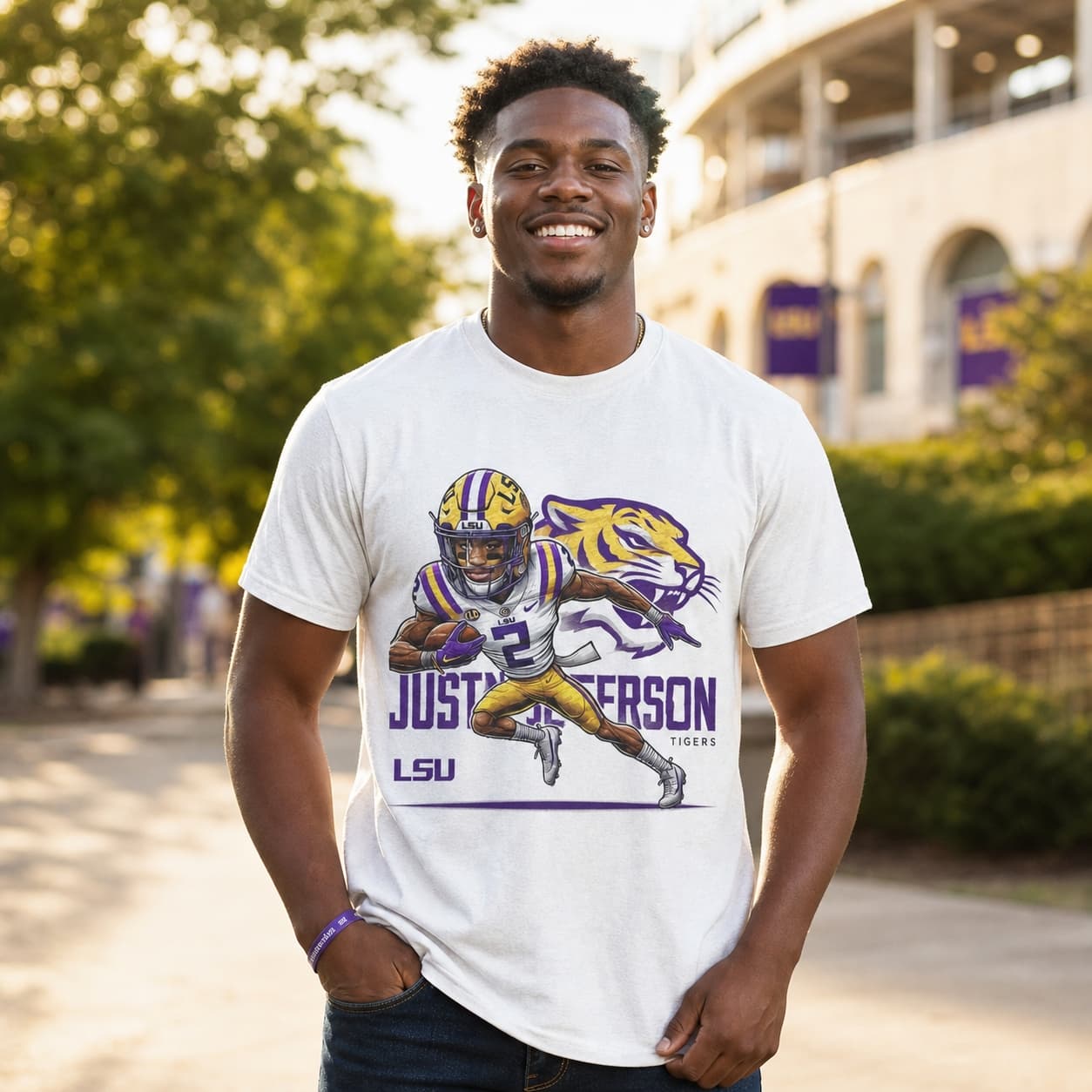 LSU Tigers WR Justin Jefferson Exclusive Retro Football Artwork Shirt