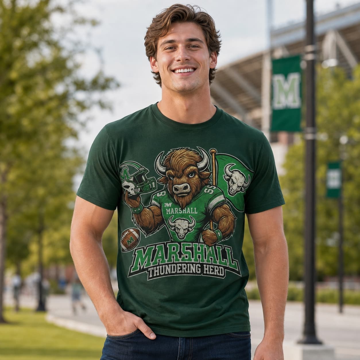 Marshall Thundering Herd Exclusive Retro Football Flag Artwork Shirt
