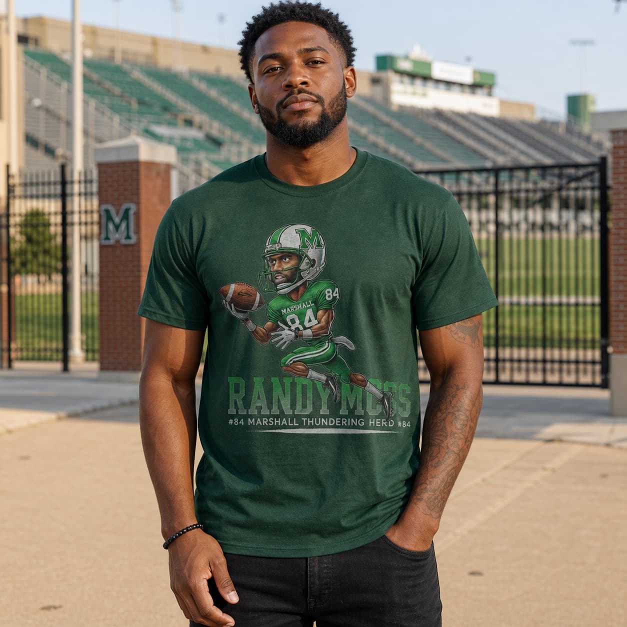 Marshall Thundering Herd Randy Moss Exclusive Retro Football 1996 Artwork Heather T-Shirt