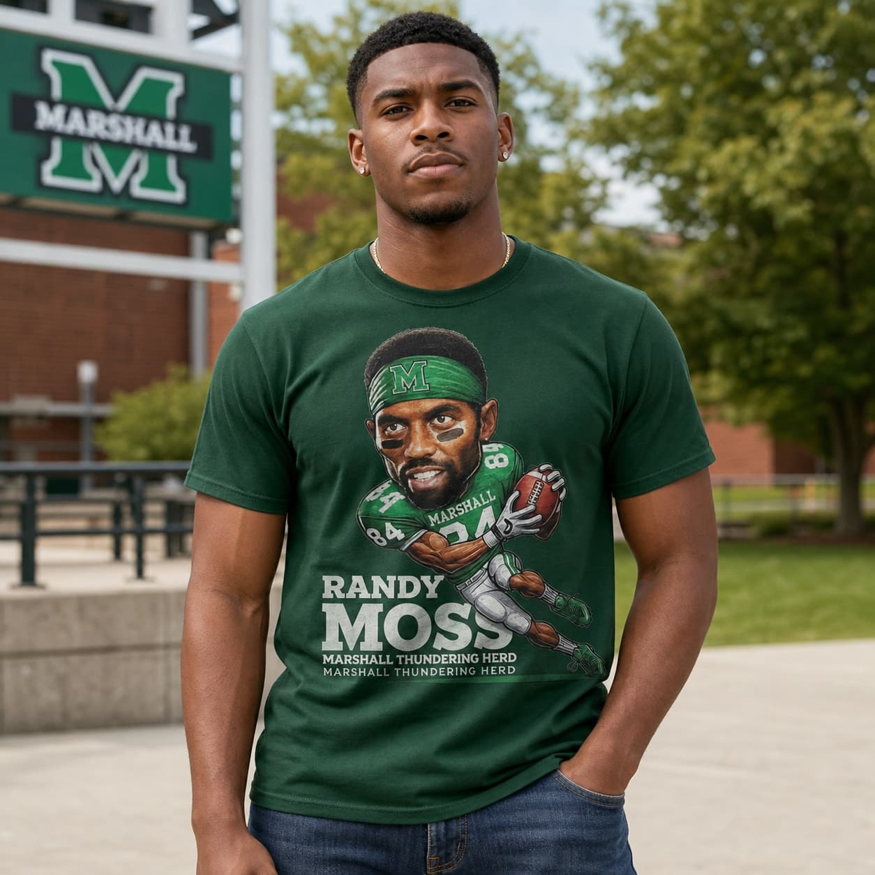 Marshall Thundering Herd Randy Moss Exclusive Retro Football 1996 Artwork Shirt