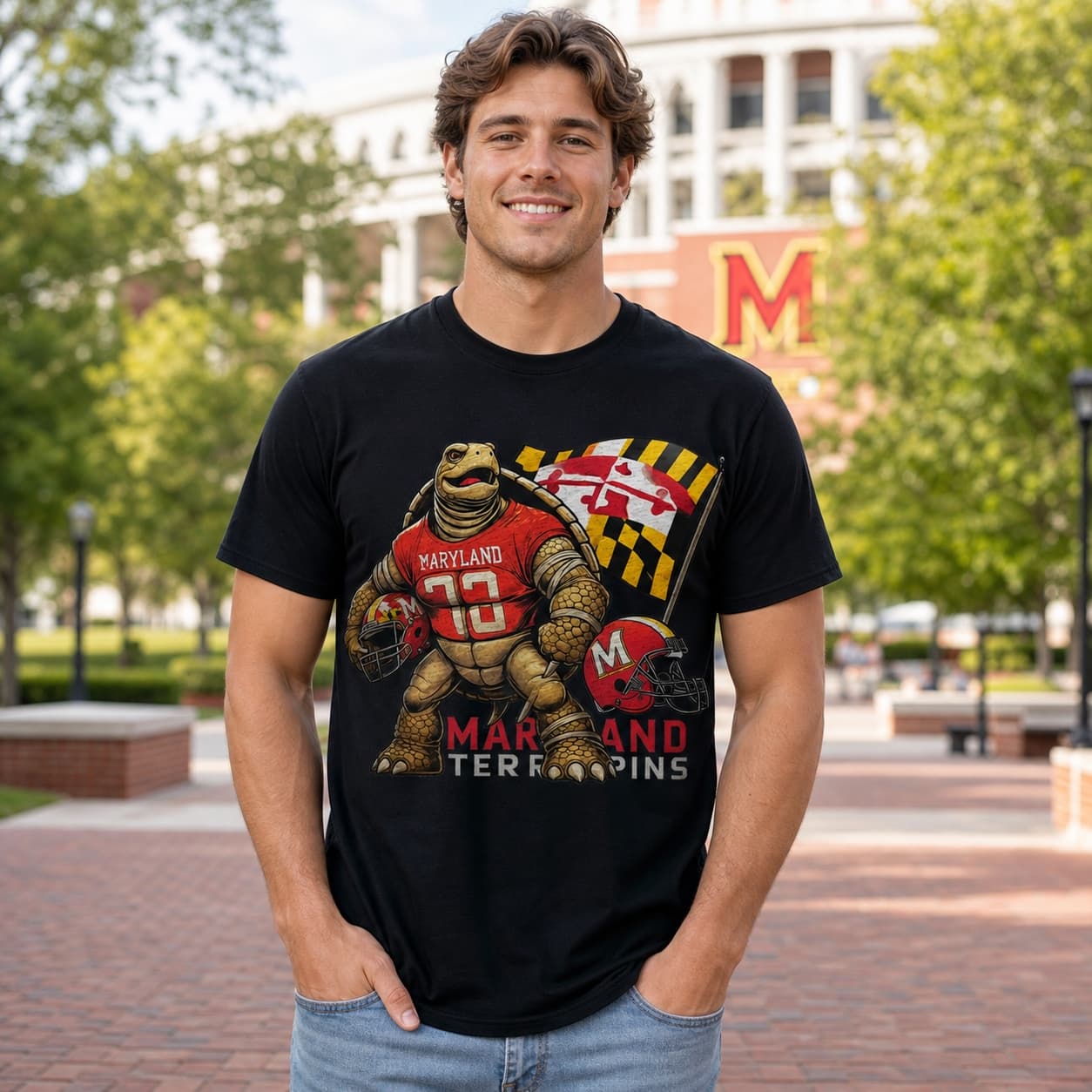 Maryland Terrapins Exclusive Retro Football Flag Artwork Shirt
