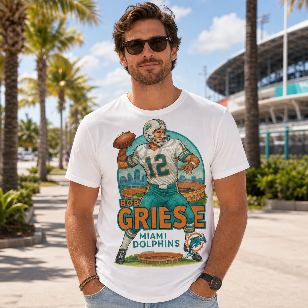 Miami Dolphins Bob Griese Exclusive Retro Football City Artwork Shirt