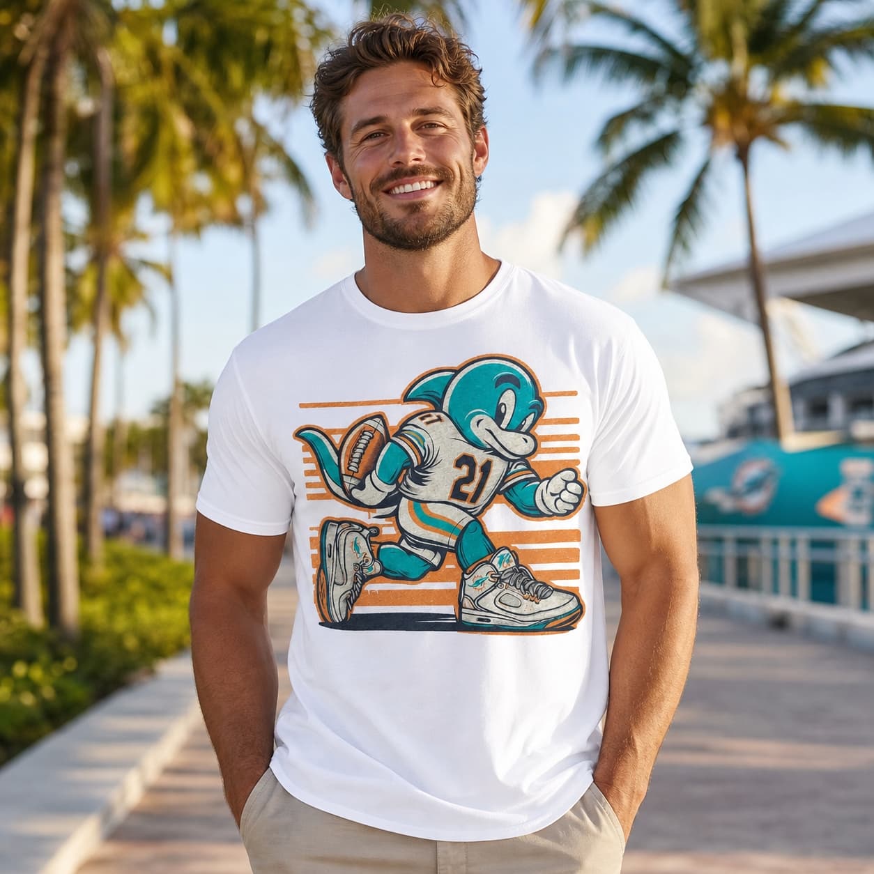 Miami Dolphins Classic Retro Football Mascot Artwork Shirt