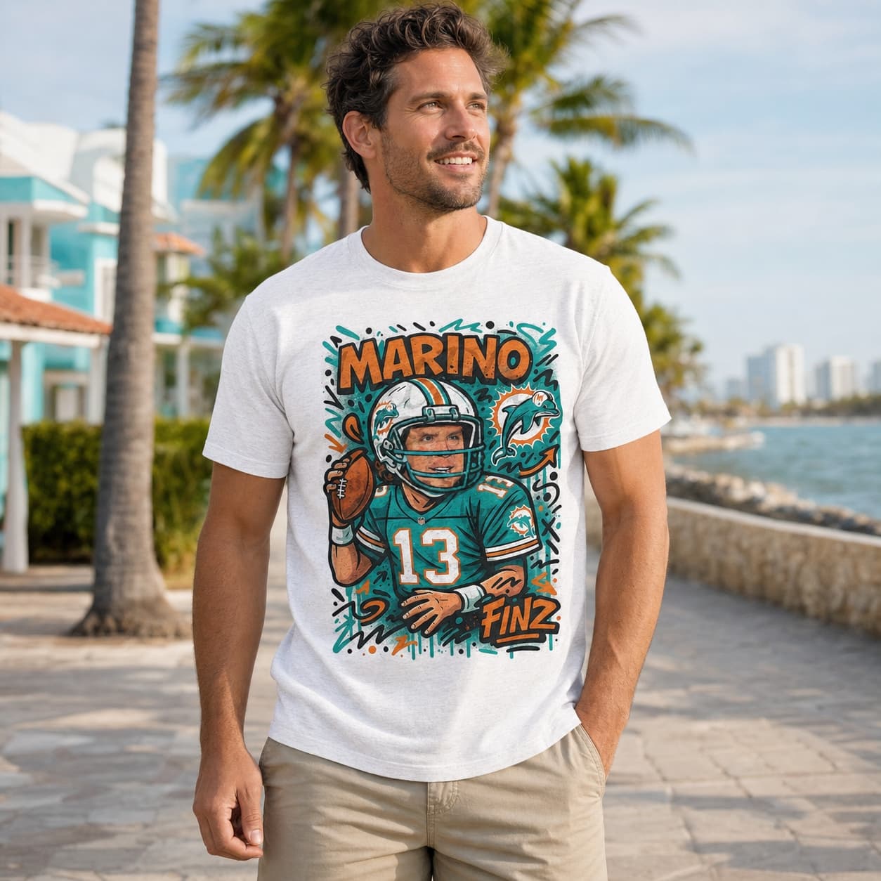 Miami Dolphins Dan Marino Exclusive Caricature Football Artwork Shirt