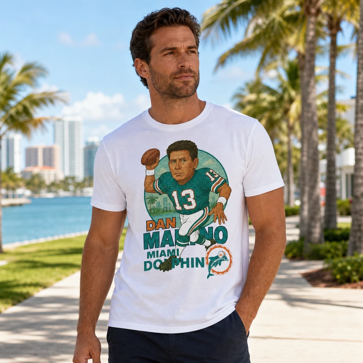 Miami Dolphins Dan Marino Exclusive Retro Football City 1991 Artwork Shirt