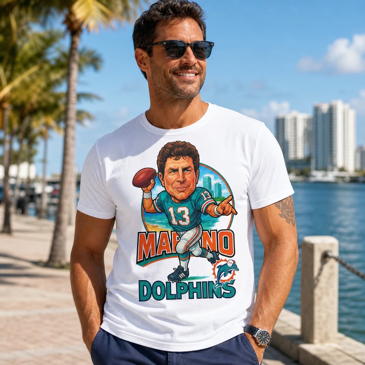 Miami Dolphins Dan Marino Exclusive Retro Football City Artwork Shirt