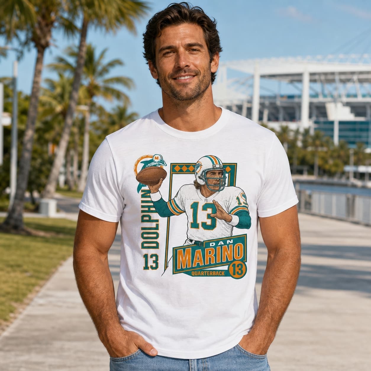Miami Dolphins Dan Marino Retro Exclusive Football 1987 Artwork Shirt