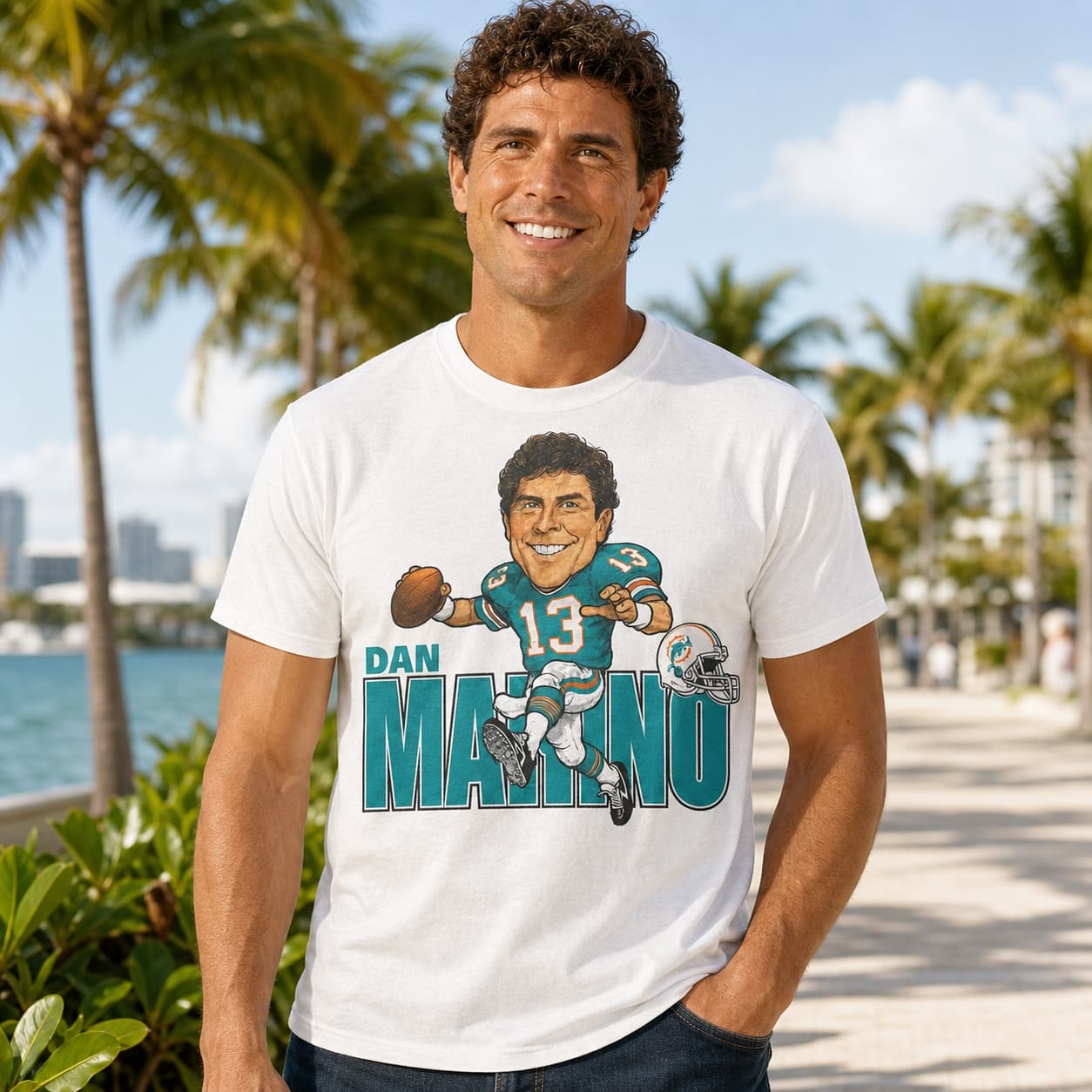 Miami Dolphins Dan Marino Retro Football 1986 Artwork Shirt