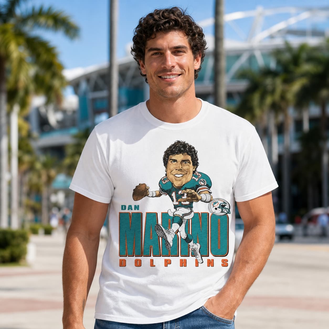 Miami Dolphins Dan Marino Retro Football 1990 T-Shirt
