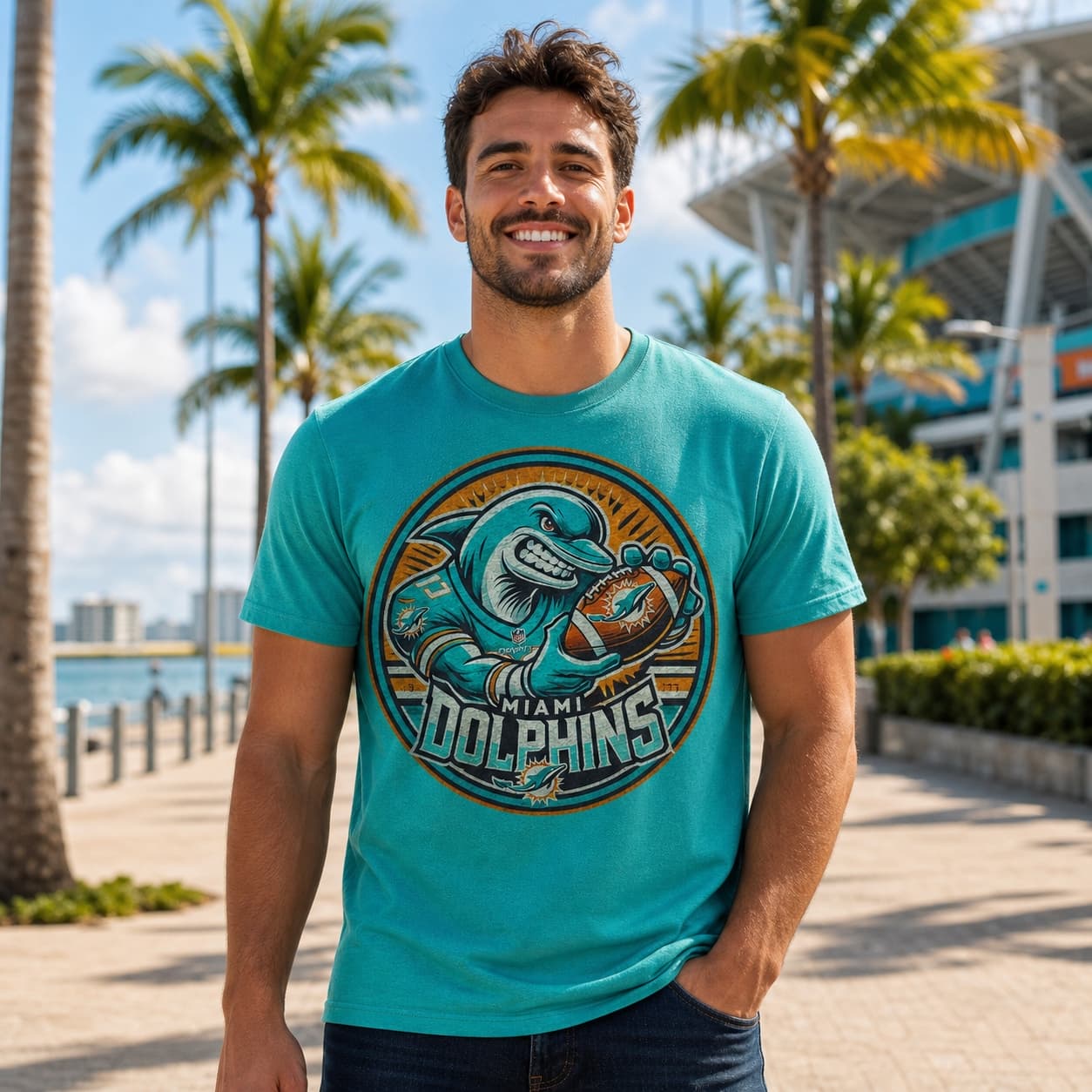 Miami Dolphins Exclusive Retro Football Circle Artwork Shirt