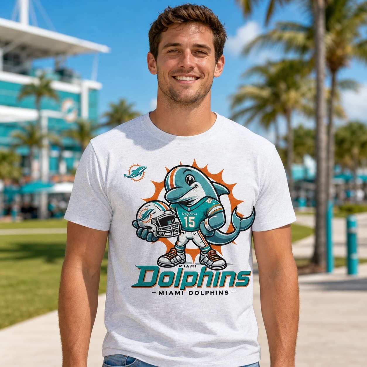 Miami Dolphins Exclusive Retro Football Helmet Artwork Shirt