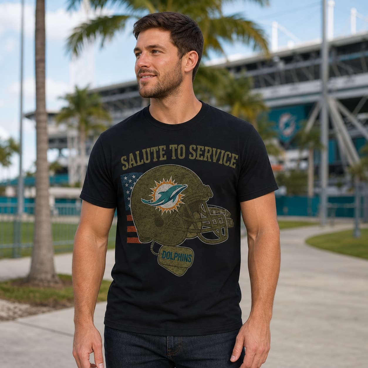 Miami Dolphins Exclusive Retro Football Service Salute Artwork Shirt