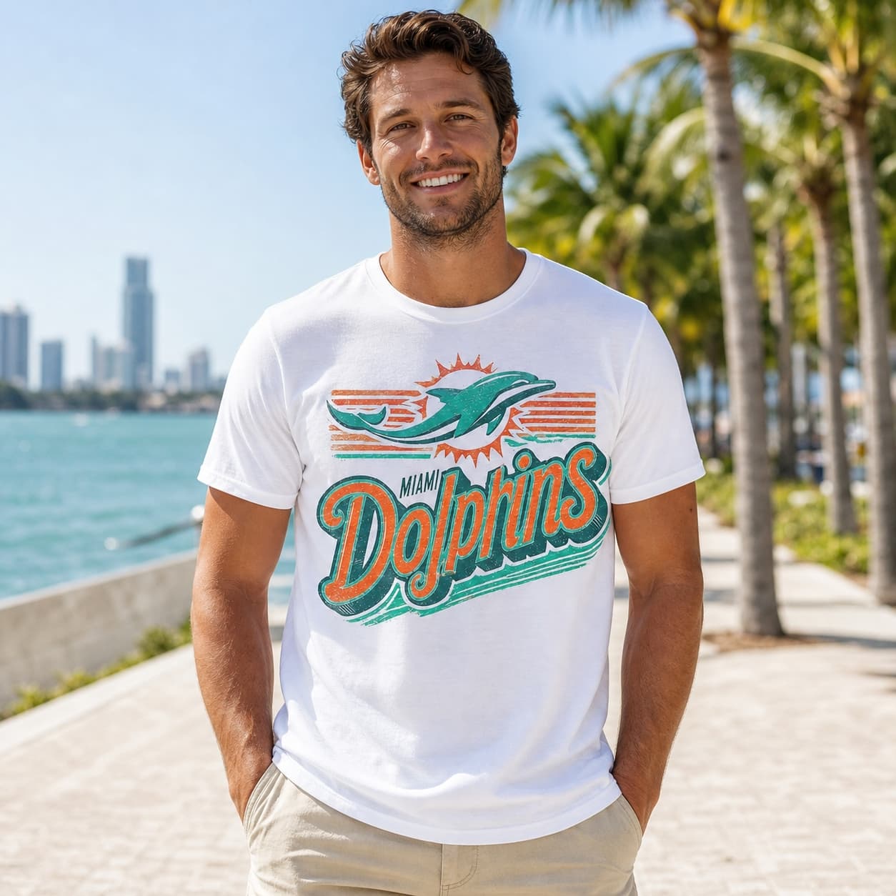 Miami Dolphins Exclusive Retro Heritage Football Artwork Shirt