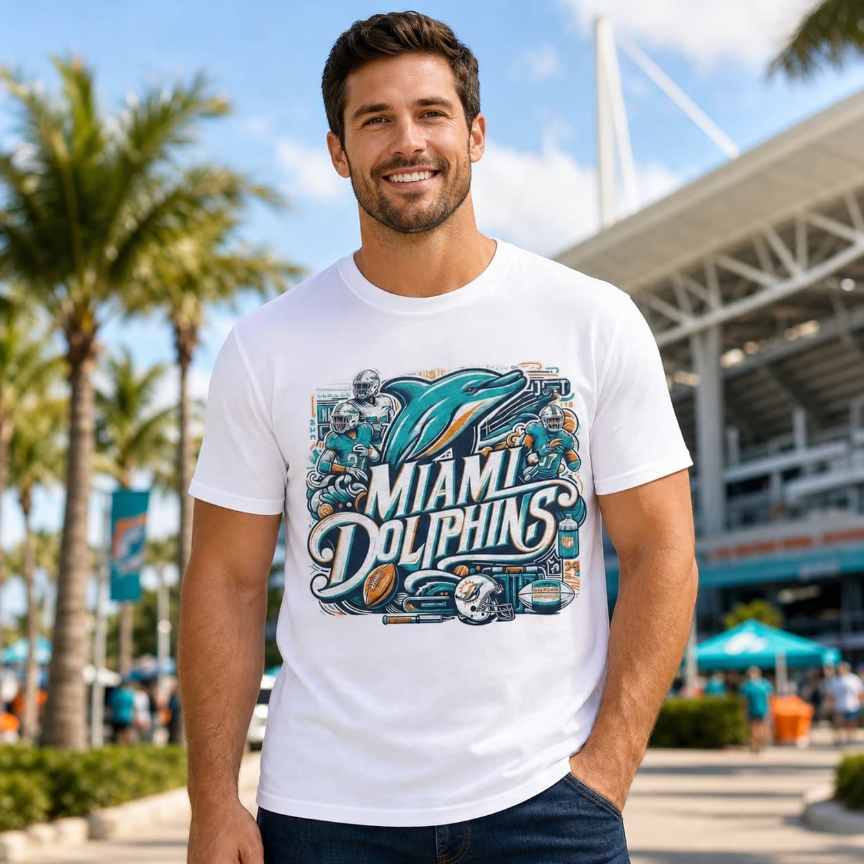 Miami Dolphins Exclusive Retro Throwback Collage Football Artwork Shirt