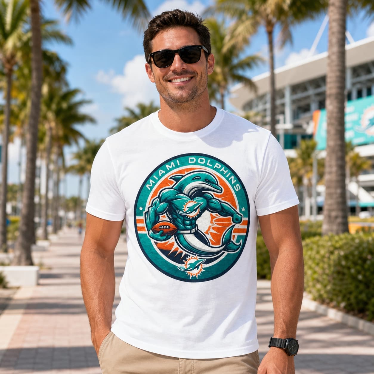 Miami Dolphins Exclusive Retro Throwback Football Circle Artwork Shirt