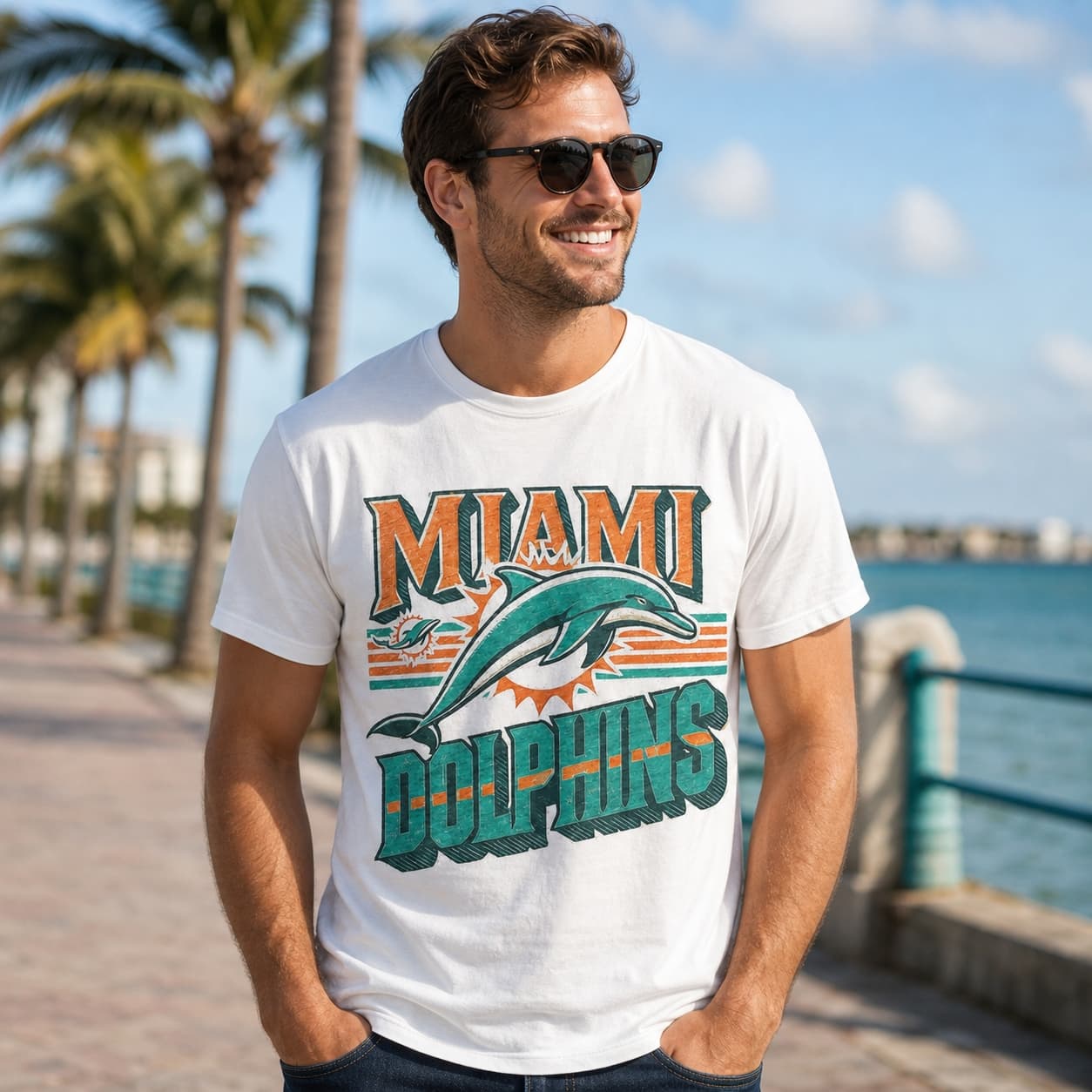 Miami Dolphins Exclusive Retro Timeless Throwback Football Artwork Shirt