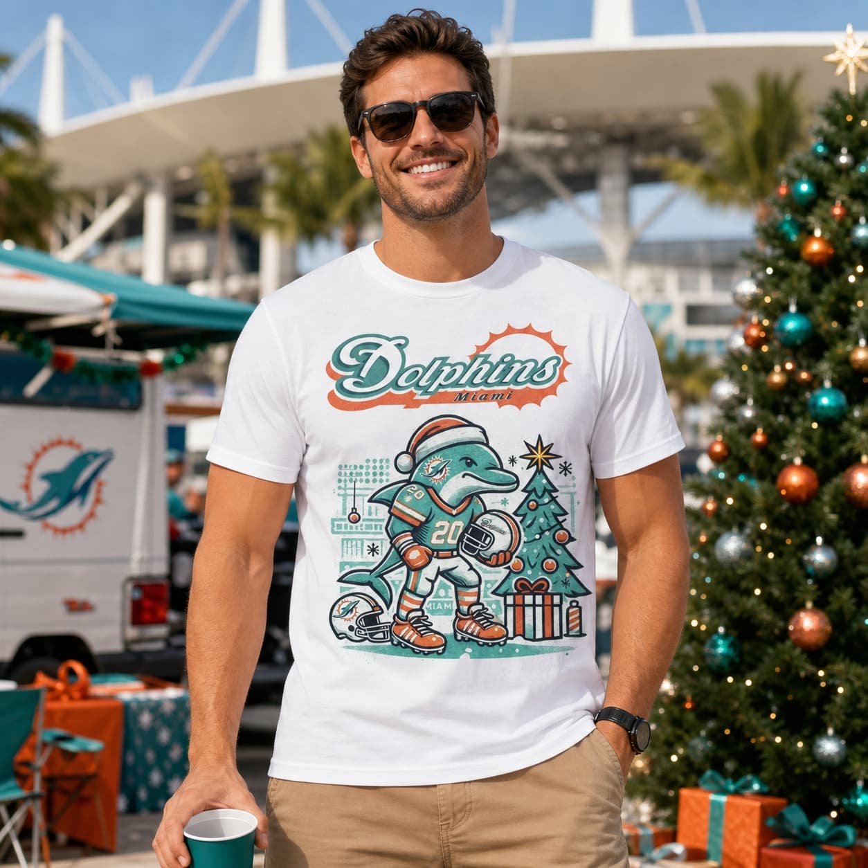 Miami Dolphins Holiday Santa Exclusive Retro Football Artwork Shirt