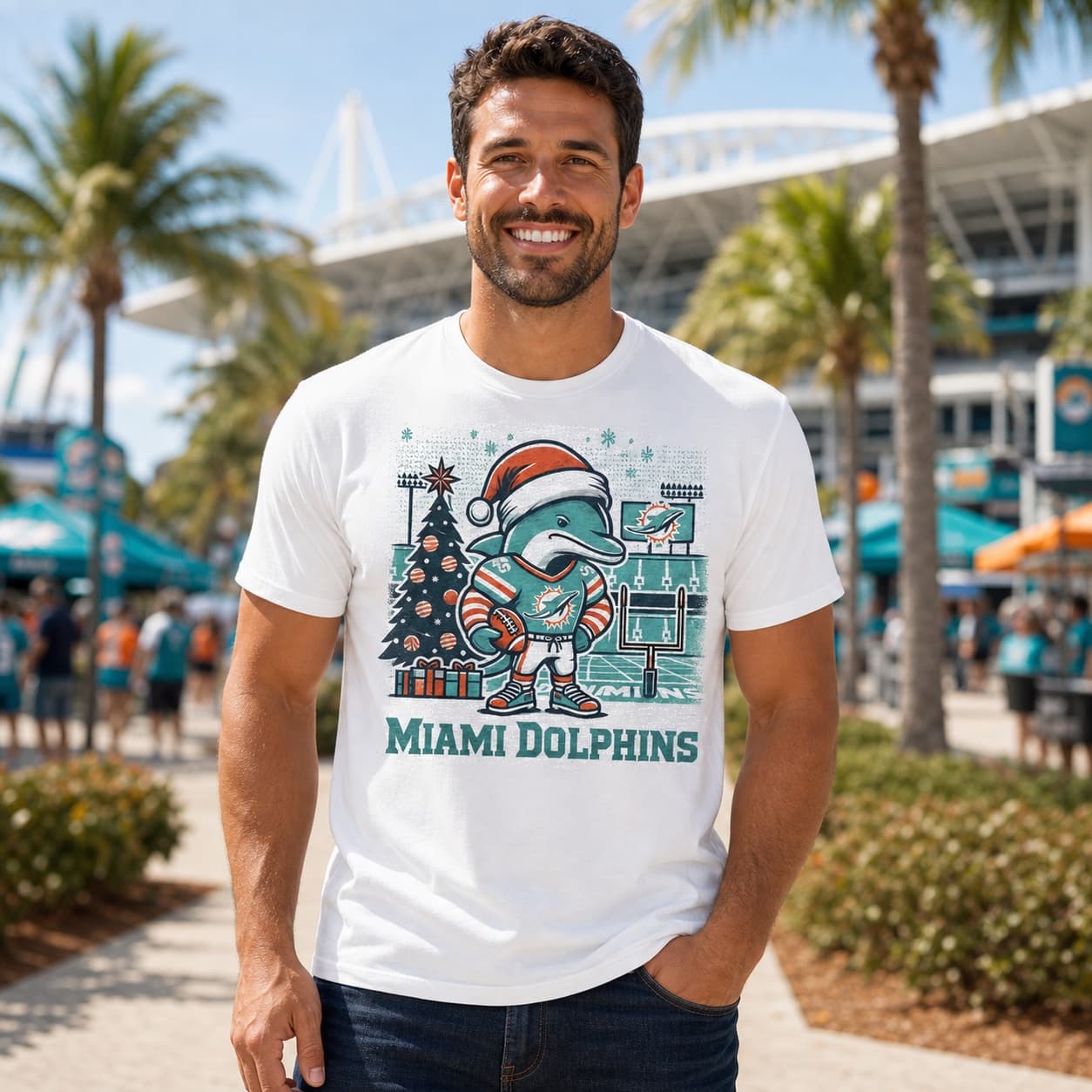 Miami Dolphins Holiday Stadium Exclusive Retro Football Artwork Shirt