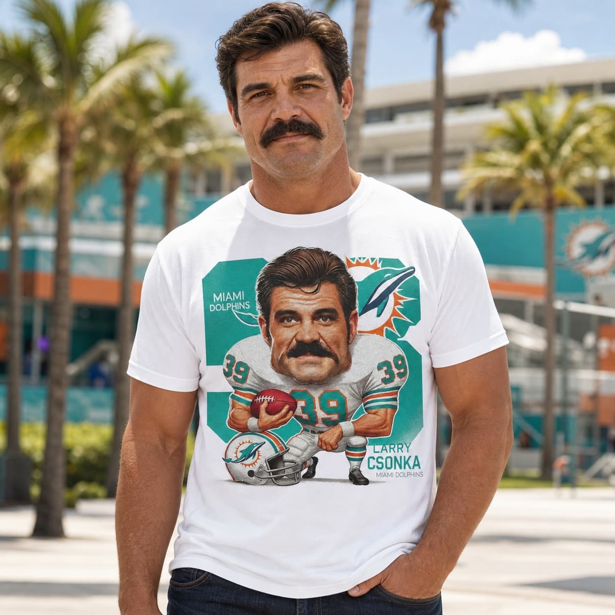Miami Dolphins Larry Csonka Exclusive Retro Football 1972 Artwork Shirt