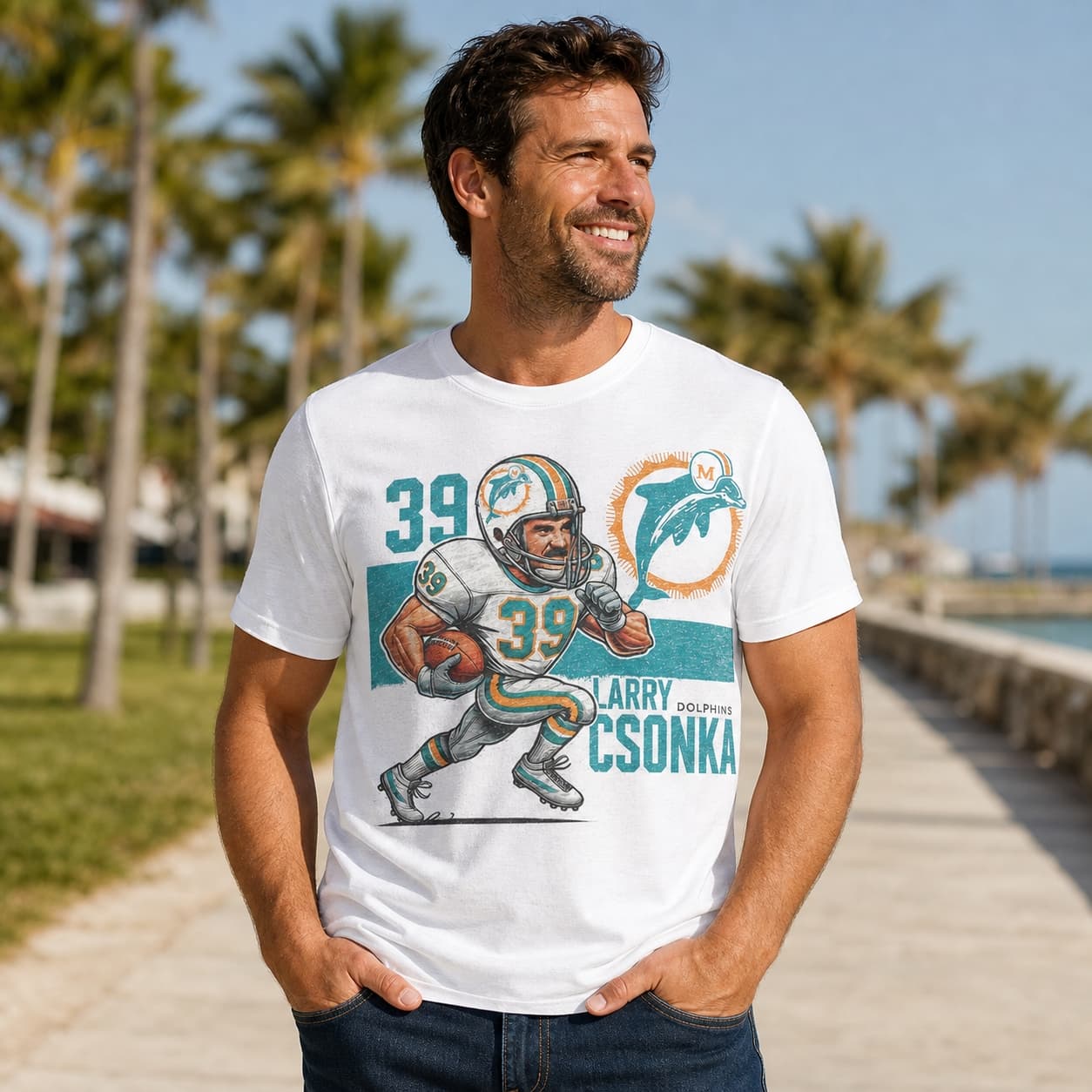 Miami Dolphins Larry Csonka Exclusive Retro Football 1973 Artwork Shirt