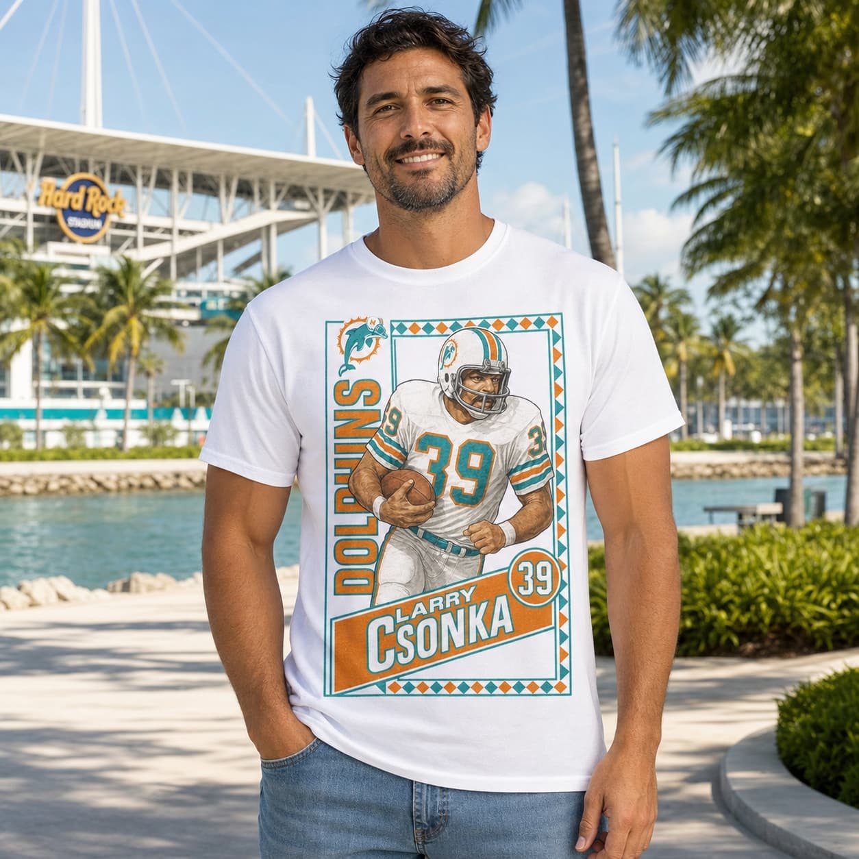 Miami Dolphins Larry Csonka Exclusive Retro Football 1987 Artwork Shirt