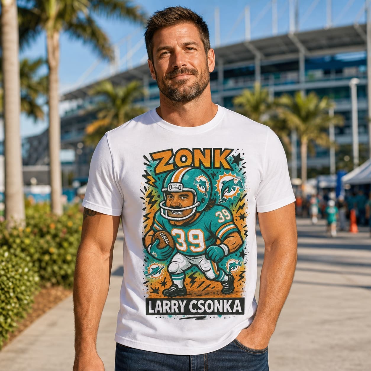 Miami Dolphins Larry Csonka Zonk Exclusive Retro Football Graffiti Artwork Shirt