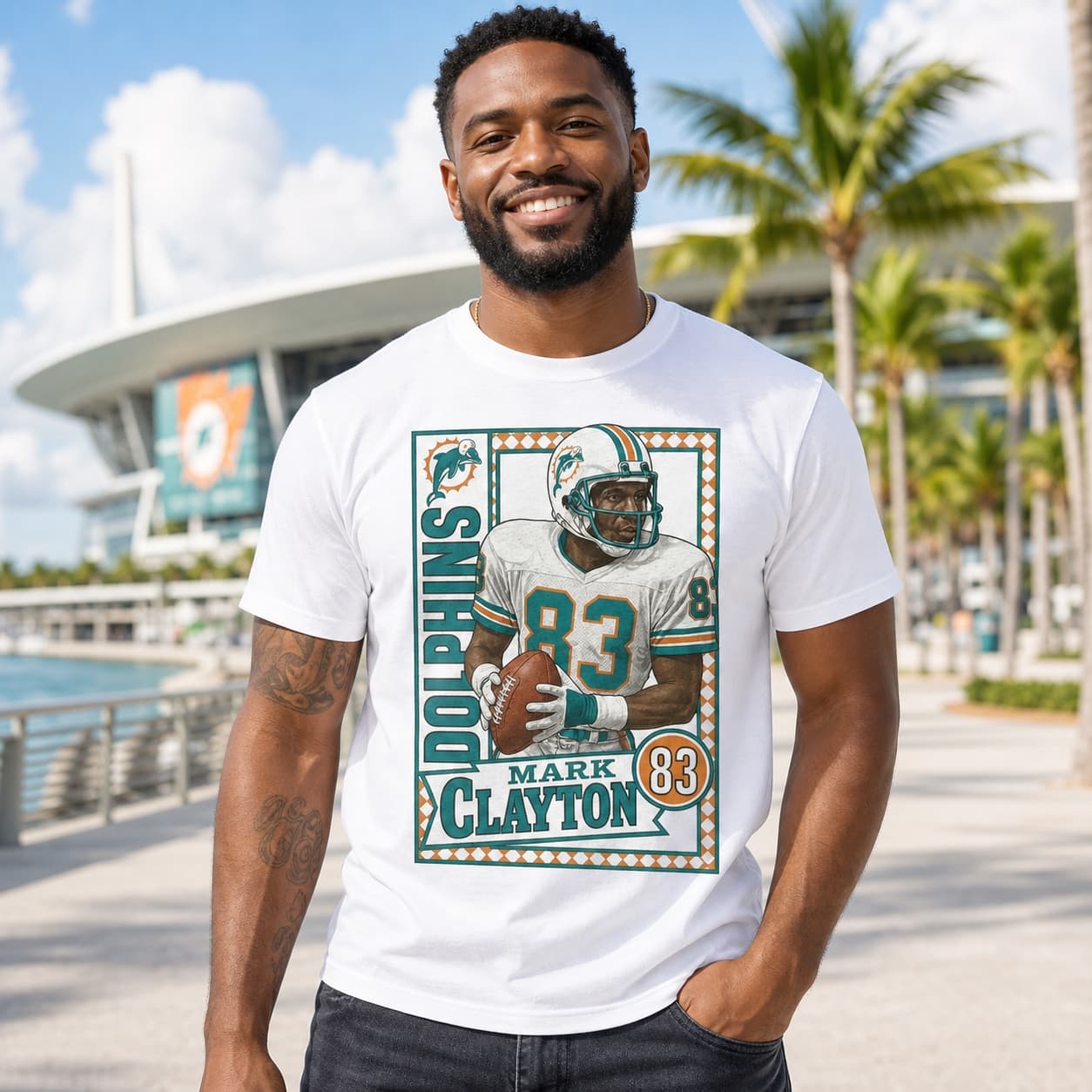 Miami Dolphins Mark Clayton Exclusive Retro Football 1988 Artwork Shirt